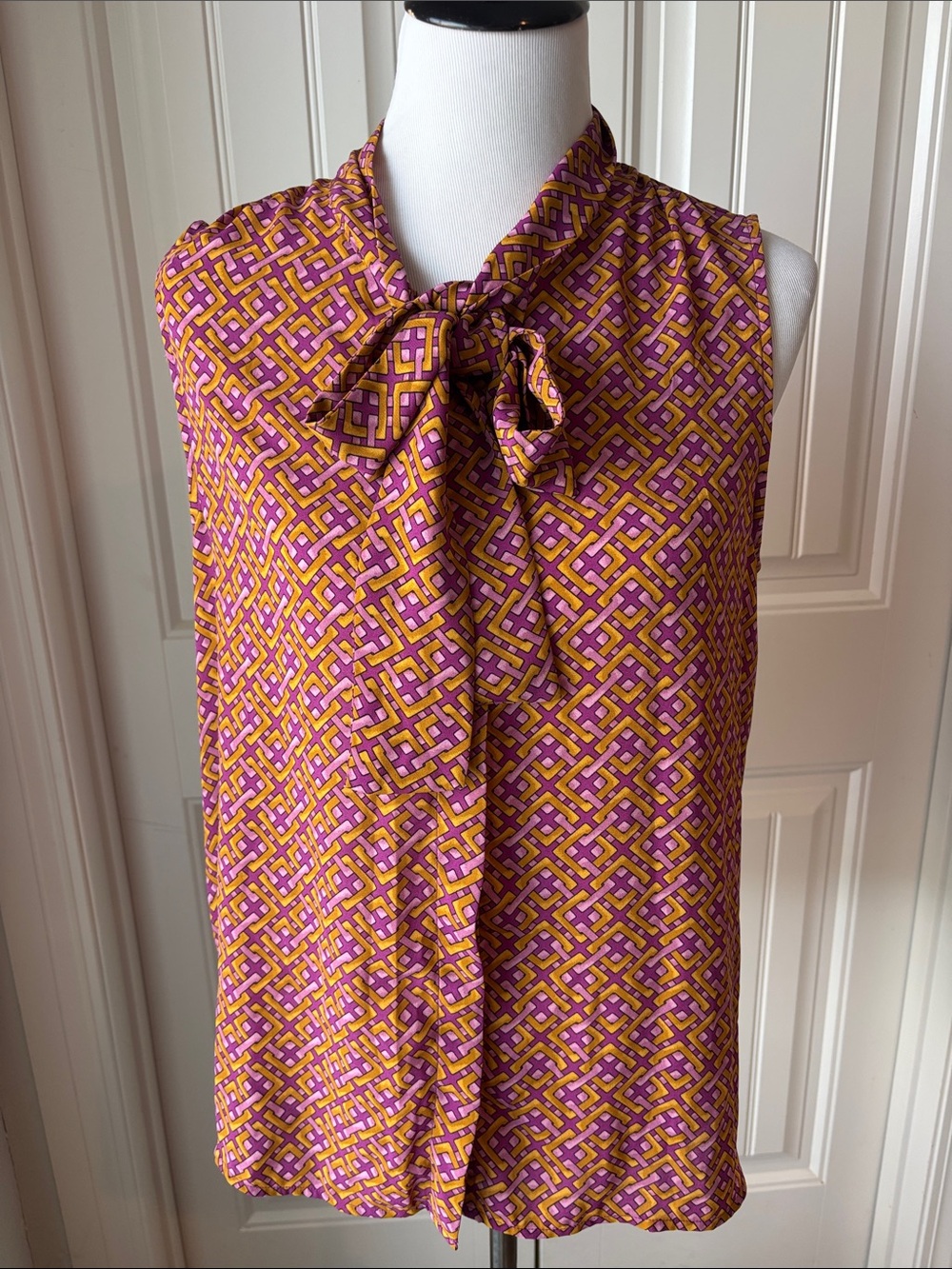 Pleione Purple, Mustard & Light Pink Geometric Print Top